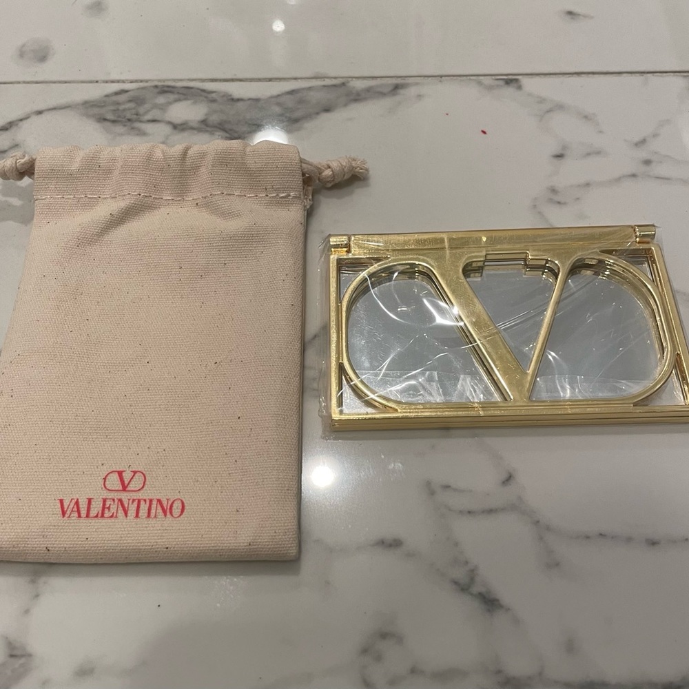 Valentino V logo golden metal compact mirror